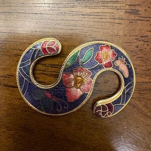 Vintage Cloisonné Floral Enamel scarf  clip